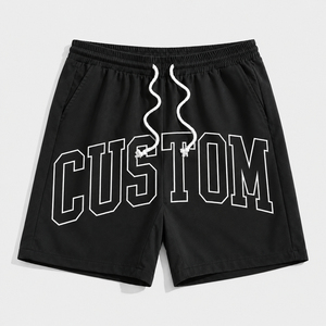 Custom <b>Men's</b> Drawstring <b>Shorts</b> With <b>White</b> Letter Print Casual Athletic Wear Mid Waist Breathable Woven Fabric - Product Image 1