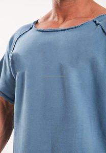 Camiseta Deportiva de Algodón 100% de Primera Calidad para Hombre, Corte Holgado, Bordes Crudos, Estilo 2026 - Product Image 3
