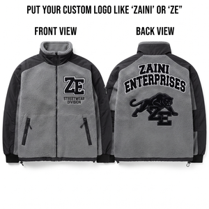 Premium 320 GSM Polar Fleece <b>Jacket</b> Sherpa Fleece Black Grey Panelled Custom Chenille Embroidered Logo Streetwear - Product Image 1