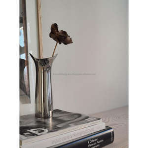 Florero niquelado, hoja de hierro, jarrón de mesa pulido de níquel alto, maceta elegante para Decoración - Product Image 2