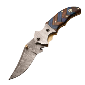 High Grade Folding Pocket Knife 7" Handmade Damascus Pocket Knife Camping Folding Blade With Damascus Bolster - Product Image 1