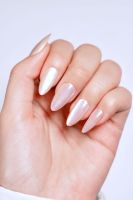 Ongles press-on de luxe blancs scintillants en ABS, forme amande, réutilisables, avec estampage doré, longueur moyenne, marque Helios, pour nail art, 24 pièces