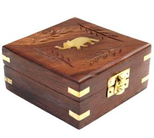 Caja de Joyería Hecha a Mano de Madera de Acacia para Mujer, Impermeable, Multifuncional, Diseño Clásico Rectangular, Decoración de Elefante, 4x4 Pulgadas, Regalo - Product Image 1