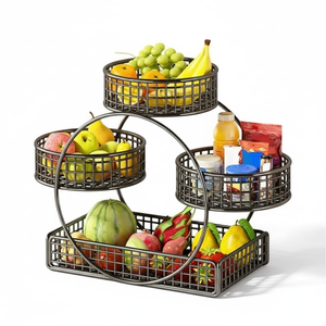 Fruit Basket <b>Stand</b> 4 Tier Metal Wire Rectangular Kitchen Storage Organizer Fruit <b>Vegetable</b> Rack Countertop Produce Storage Shelf - Product Image 1
