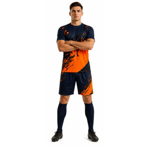 Conjunto de Camiseta de Fútbol Personalizada para Hombre, Azul Marino y Naranja, Impresión Sublimada, Secado Rápido, Ajuste Atlético, Uniformes de Manga Corta - Product Image 4