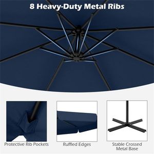 Ombrellone a braccio laterale da 3 metri (10 piedi) blu navy con struttura in acciaio inossidabile e materiale acrilico per giardino, spiaggia, piscina, hotel - Product Image 6