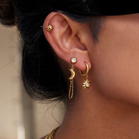 Ensemble de boucles d'oreilles soleil, lune et étoile en acier inoxydable plaqué or 18 carats pour femmes