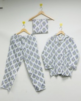 Set Piyama Motif Bunga Botani Wanita, Set Piyama Katun Kancing Depan, Mudah Dipakai Dengan Celana & Kantong Serasi, Set Pakaian Tidur