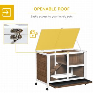 Portabagagli per interni a 2 piani con ruote rampe per porte chiudibili a chiave in legno gabbia per porcellini d'India piccola casa per animali con vassoio in marrone - Product Image 5