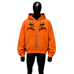 Sweat à capuche zippé 100 % coton épais orange, coupe oversize, style décontracté, vêtement exclusif de qualité supérieure avec coutures soignées - Product Image 1