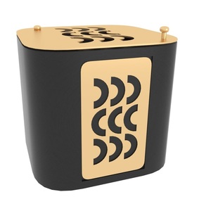 Brûleur d'encens moderne de luxe en métal noir mat et or, Mubkhar, brûleur d'oud arabe, porte-bakhoor, décoration de luxe pour la maison et le bureau, cadeau - Product Image 1