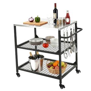 Outdoor Grill <b>Cart</b> with 4 Wheels 31.5 X 24.0 Inch Stainless Steel Tabletop for Grilling Outdoor Cooking Table with Side <b>Storage</b> - Product Image 1