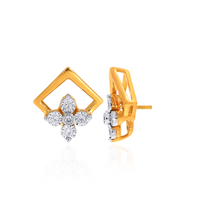 18K Yellow Gold <b>Square</b> <b>Frame</b> Stud Earrings Round Cut Lab Grown Diamond Fine Jewelry for Women - Product Image 4