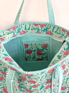 Sac fourre-tout en coton bohème Shyam Export, motif léopard brodé, rayures vertes, ouverture supérieure, fermeture éclair, voyage, toutes saisons - Product Image 3