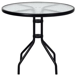 Tavolo Rotondo da Esterno per Patio, 32 Pollici, con Piano in Vetro Temperato e Foro per Ombrellone - Product Image 4