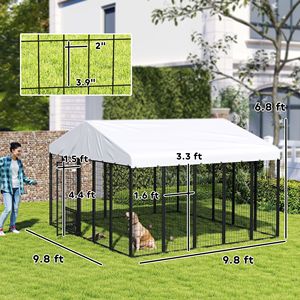 Copertura Impermeabile per Recinto per Cani Girevole a 360 Gradi, con Ciotole Regolabili a 4 Livelli, in Rete Saldata, per Esterni, 9.8FT X 9.8FT X 6.8FT - Product Image 3