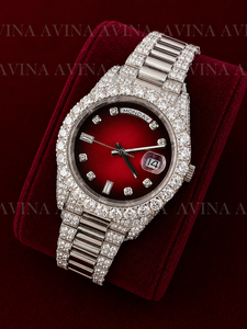 Reloj de Lujo para Hombre con Esfera Roja Sunburst, Diamantes Moissanite, Estilo Hip Hop, Completamente Cubierto de Diamantes, Fecha y Día, Automático, de Acero Inoxidable - Product Image 2