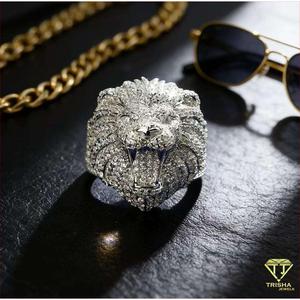 Bague de déclaration de luxe en argent sterling 925 avec tête d'animal en moissanite et pierres étincelantes, pour les acheteurs de bijoux en gros - Product Image 4