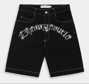 Pantalones Cortos Bermuda de Mezclilla para Hombre Daniel W. Fletcher, Color Negro, Ecológicos, con Lentejuelas y Bordado de Letras en la Parte Delantera, Estilo Urbano - Product Image 1