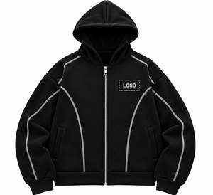 Sudadera con Capucha y Cremallera para Hombre, Oversize, Casual, de Forro Polar, Color Liso, 350 gramos, Chaqueta de Punto de Poliéster/Algodón con Diseño de Bolsillo Frontal con Logotipo - Product Image 1