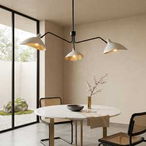 Lámpara de araña moderna de mediados de siglo con 3 luces de latón, pantalla blanca, montaje en techo dorado, lámpara colgante para comedor, personalizable. - Product Image 5