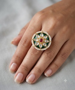 Royal Kundan Stone Meenakari Floral <b>Ring</b> Gold Plated Pearl Beaded Border <b>Adjustable</b> <b>Rings</b> Ethnic Wedding Jewelry Wholesale Items - Product Image 4