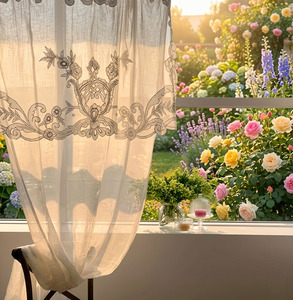 Custom Wholesale Quang Thanh Modern Embroidery Vintage Floral Linen Ribbon Curtain Full Sizes Door <b>Window</b> Home Hotel Blackout - Product Image 1