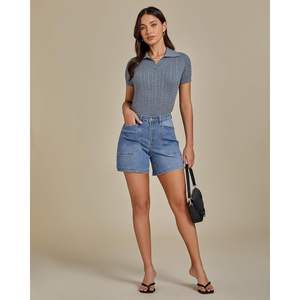 2025 pantalones cortos vaqueros de mezclilla informales de tiro medio a la moda para mujer, ajustados, desgastados, cortados con bolsillos de decoración de botones - Product Image 2