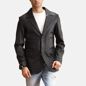 Blazer en cuir pour homme, design sur mesure, coupe ajustée, veste à double boutonnage, finition lisse, doublure intérieure, style américain, respirant - Product Image 1