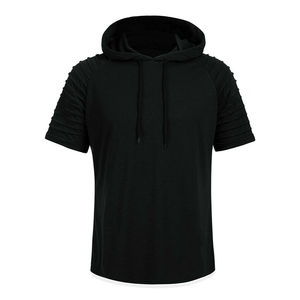 T-shirt en tricot à manches courtes à capuche pour homme, coupe classique, couleur unie, décontracté - Product Image 3