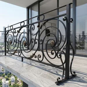 Barandilla Decorativa de Hierro Forjado Negro con Adornos Florales y Marco Resistente para Balcón y Escaleras - Product Image 5
