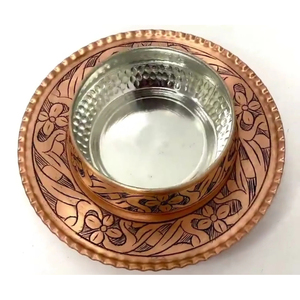 Cuenco de cobre martillado y para servir, estilo tradicional indio para curry, con diseño en relieve, forma redonda, de doble tono. - Product Image 5