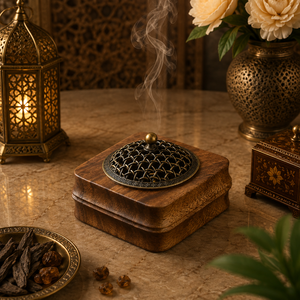 Round Wood Incense Burner Carved Bakhoor Holder <b>Oud</b> Charcoal Censer Eid Gifting Fragrance <b>Diffuser</b> Middle Eastern HomeDecoration - Product Image 4