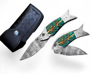 Couteau utilitaire pliant de camping en acier Damas gravé à la main, de haute qualité, polyvalent, lame de 7,5 pouces, qualité DIY, faibles MOQ - Product Image 1