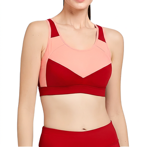 Sujetador deportivo con bloques de color para mujer, rosa, azul marino, soporte medio, para gimnasio, yoga, ropa deportiva - Product Image 3