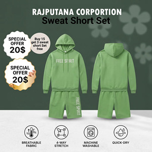 <b>Sweat</b> Short <b>Set</b> Hooded <b>Sweat</b> Shorts <b>Set</b> Casual Loose Fit 100% Cotton Oversize Tracksuit Long Sleeve Pullover <b>Sweat</b> Short <b>Set</b> Men - Product Image 1