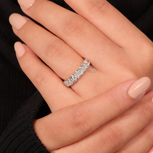 Anillo de Boda de Media Eternidad con Diamantes Cultivados en Laboratorio de 3MM, 0.90 CTW VVS, Chapado en Rodio, Oro Sólido de 14K/18K, Platino 950, Venta al Por Mayor - Product Image 3