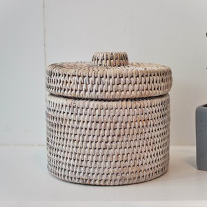 Handmade round rattan paper holder tissue storage <b>box</b> desk & <b>vanity</b> lidded basket organizer - Product Image 3