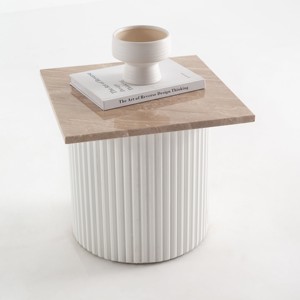 Mesa Auxiliar Marrón Vandana Orion Sierra Brecia con Base de Madera Blanca, Diseño Moderno - Product Image 3