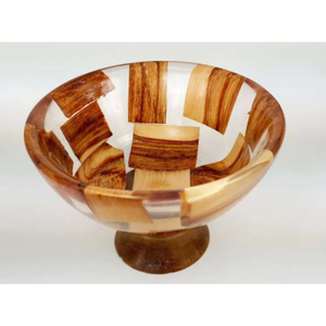 Tazón de madera redondo para servir con discos de madera natural, diseño Wabi Sabi hecho a mano para decoración de cocina. - Product Image 4