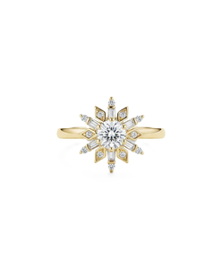 18K Solid Gold Starburst Diamond Ring Round Baguette Lab Grown Diamond Ring Accent Sunburst Engagement Ring Vintage <b>Wedding</b> Ring - Product Image 1