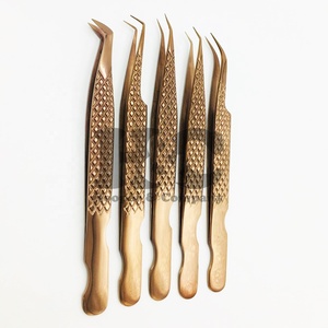 Pinzas de oro rosa Mango de textura de diamante de color plasma Pinzas de extensión de pestañas Pinzas de visón de acero sostenible Logo - Product Image 5