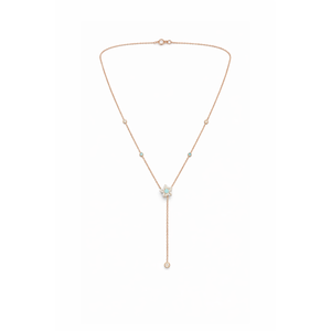 Collier en Y minimaliste floral en argent sterling 925 plaqué or rose avec turquoise et diamant serti clos, chaîne pour femme, cadeau - Product Image 4