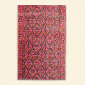 Tapis en laine tufté à la main multicolore rose fuchsia motif tribal, moderne, écologique, à poils épais, pour salon et chambre - Product Image 1