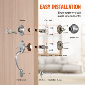 Set Maniglia Interna e Serratura per Porta d'Ingresso in Nichel Satinato, Stile Europeo, Interasse Regolabile, Cilindro Singolo con Chiavistello - Product Image 5