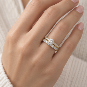 Ensemble de mariage solitaire à bande graduée, classique et empilable, certifié IGI, en or massif 14K, avec diamant de laboratoire, pour fiançailles et mariage, OEM - Product Image 3
