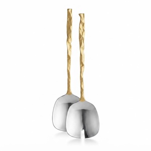 Juego de Servidores de Ensalada de Acero Inoxidable con Diseño de Palmera, Acabado Dorado Decorativo, Cuchara y Tenedor de Servir con Mango de Latón, Utensilios para el Hogar - Product Image 6