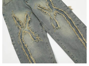 Pantalon en jean baggy personnalisé pour homme, coupe décontractée, effet usé, nouvelle collection, design original, denim, jean baggy, pantalon de skate pour grands garçons - Product Image 3