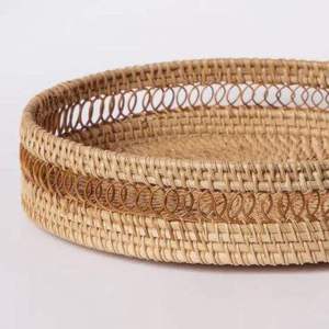 Best Choice Round Rattan Serving Tray Natural Wicker Eco-Friendly Dishwasher Safe Food Contact Safe <b>Table</b> Decor Basket - Product Image 3