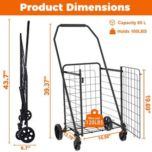 Carrello spesa pieghevole con apertura frontale e ruote girevoli a 360 gradi - Product Image 2